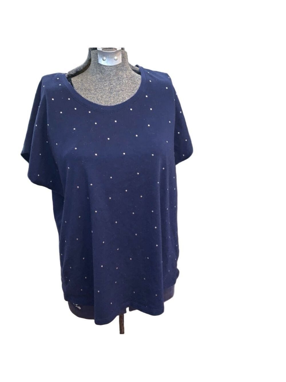 Navy Southern Cotton T-Shirt, Metallic Studded, Medium